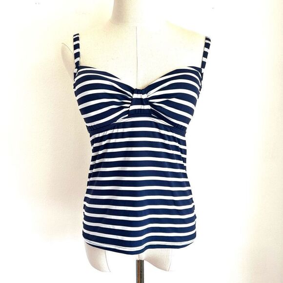 Land’s End Striped Tankini Swimsuit Top Blue and White Size 4 Underwire Support - Picture 1 of 10
